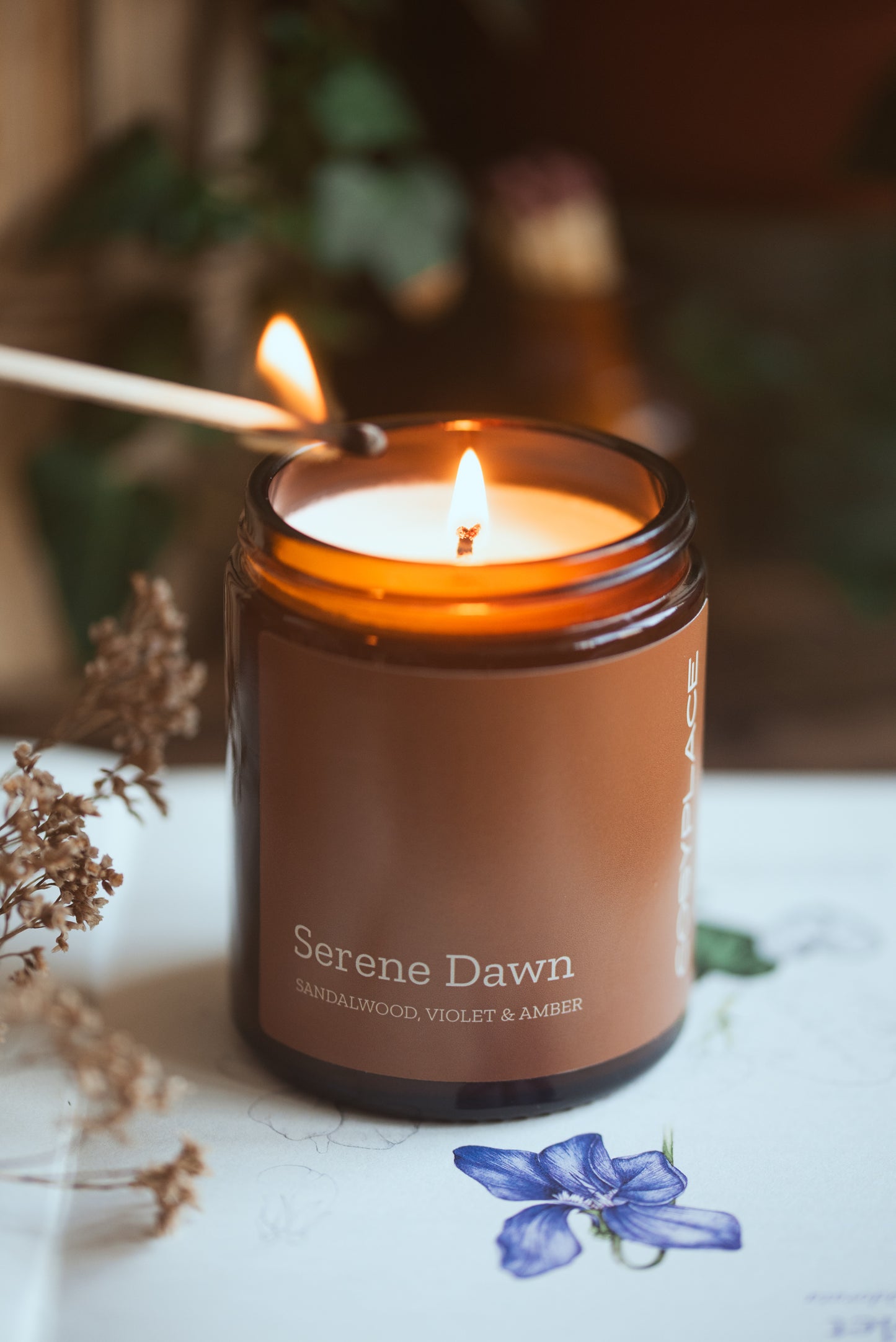 SERENE DAWN - Sandalwood & Amber Phthalate Free Scented Soy Candle