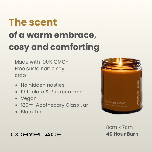 SERENE DAWN - Sandalwood & Amber Phthalate Free Scented Soy Candle