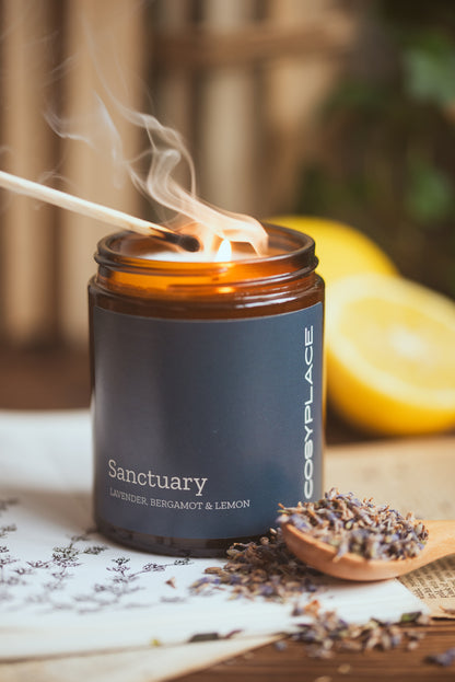 SANCTUARY - Lavender Pure Essential Oils Scented Soy Candle