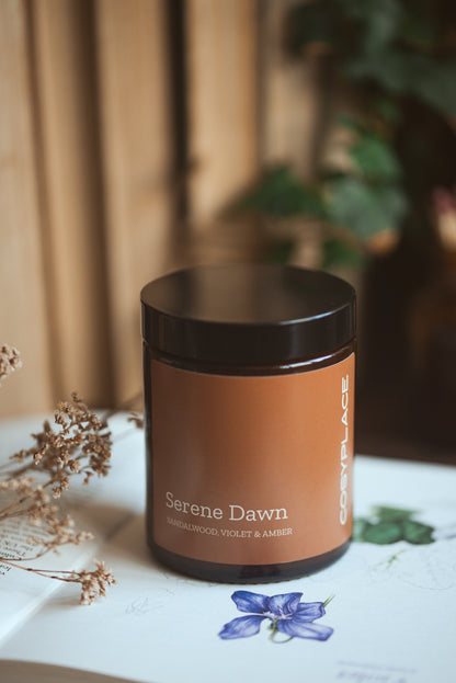 SERENE DAWN - Sandalwood & Amber Phthalate Free Scented Soy Candle