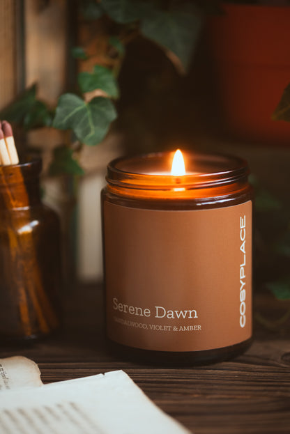 SERENE DAWN - Sandalwood & Amber Phthalate Free Scented Soy Candle