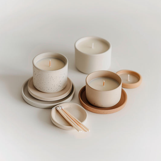Set of COSYPLACE CANDLES featuring three elegant scented candle jars with warm, flickering flames and decorative labels.